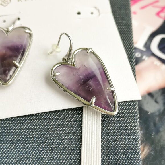 New Silver kendra scott Ansley Heart Drop Earrings Amethyst - Picture 3 of 3